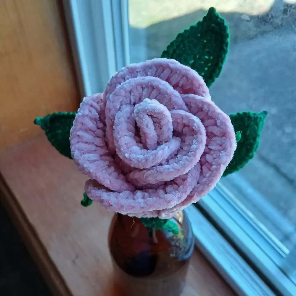 A Pink Crochet Rose will Last Forever OOAK soft cottage romantic floral decor